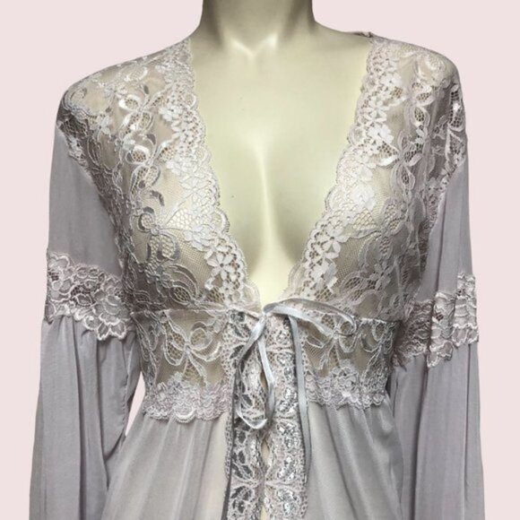 ABB Classic Pale Pink Lace & Sheer Netting Robe Size XL - Picture 2 of 15